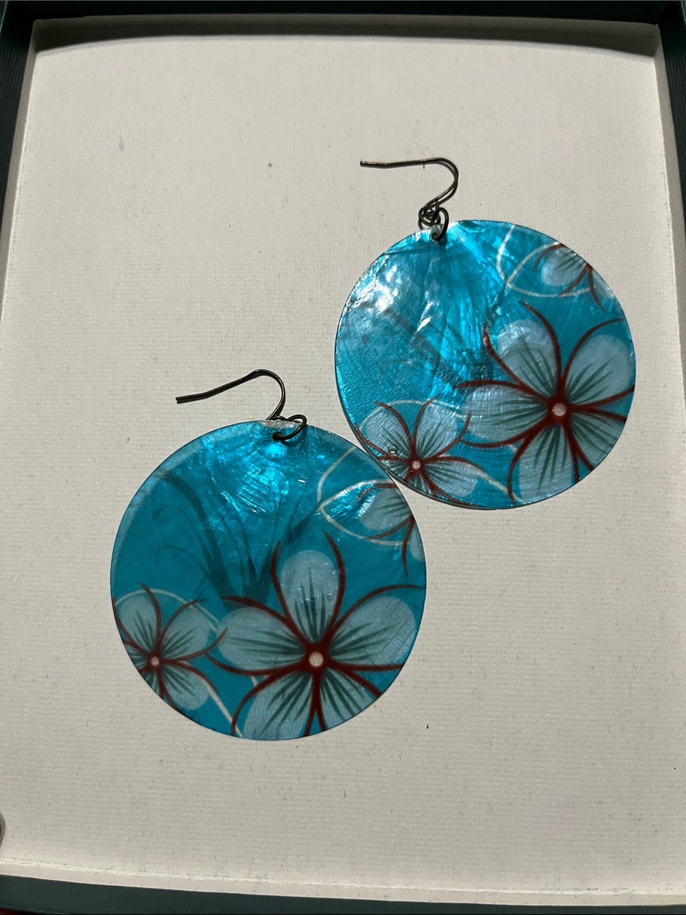 Blue Floral Round Drop Earrings - Women Jewelry